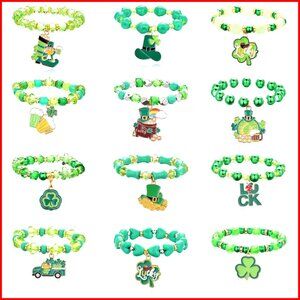 12-Piece St. Patrick's Day Charm Bracelet Set with Lucky Leaf Pendants